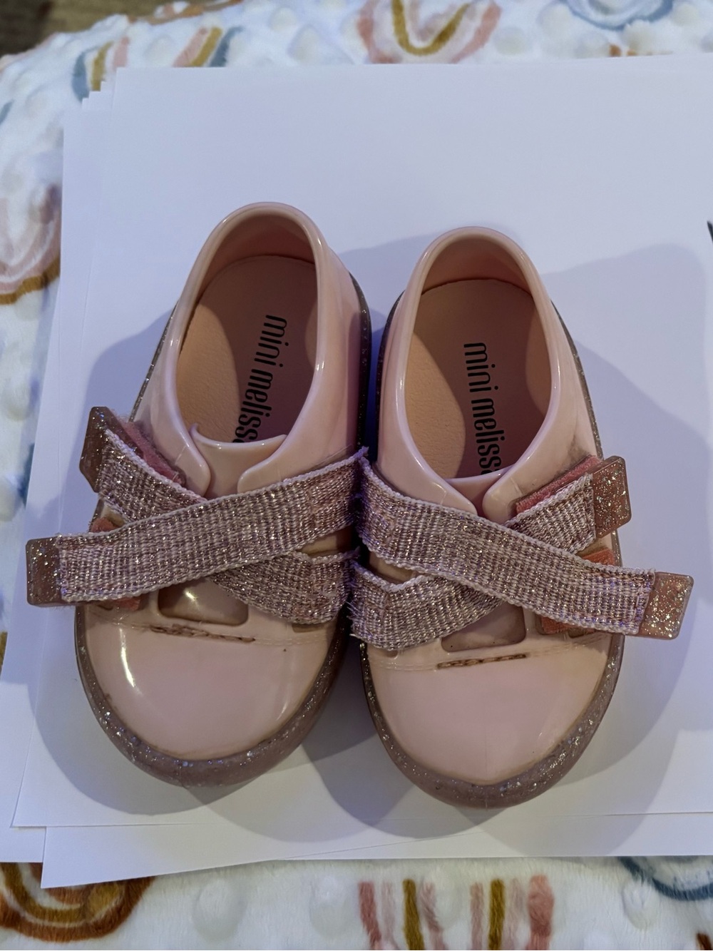 Mini Melissa Girls Pink Glitter-Strap Sneakers